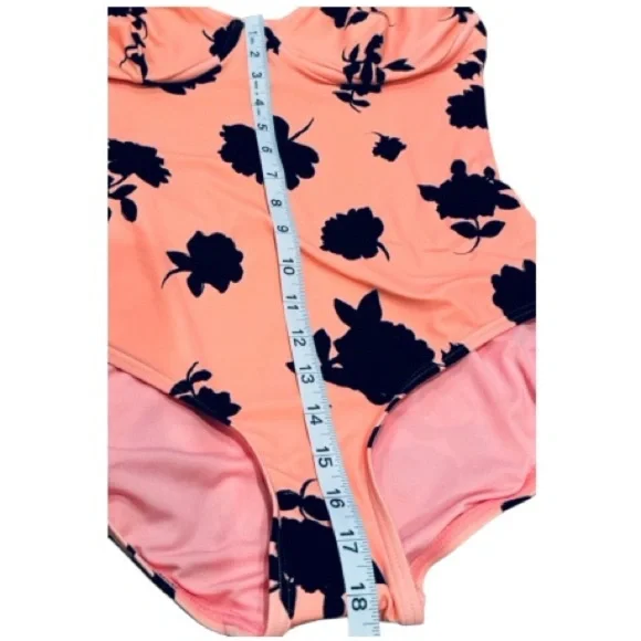 Kate Spade Pink & Black Floral One-Piece Swimsuit, Size L - Picture 2 of 5
